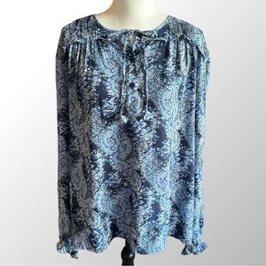 Joie Blouse‎ Women’s XXL Blue Parisian Paisley Print Relaxed Tie Front Boho